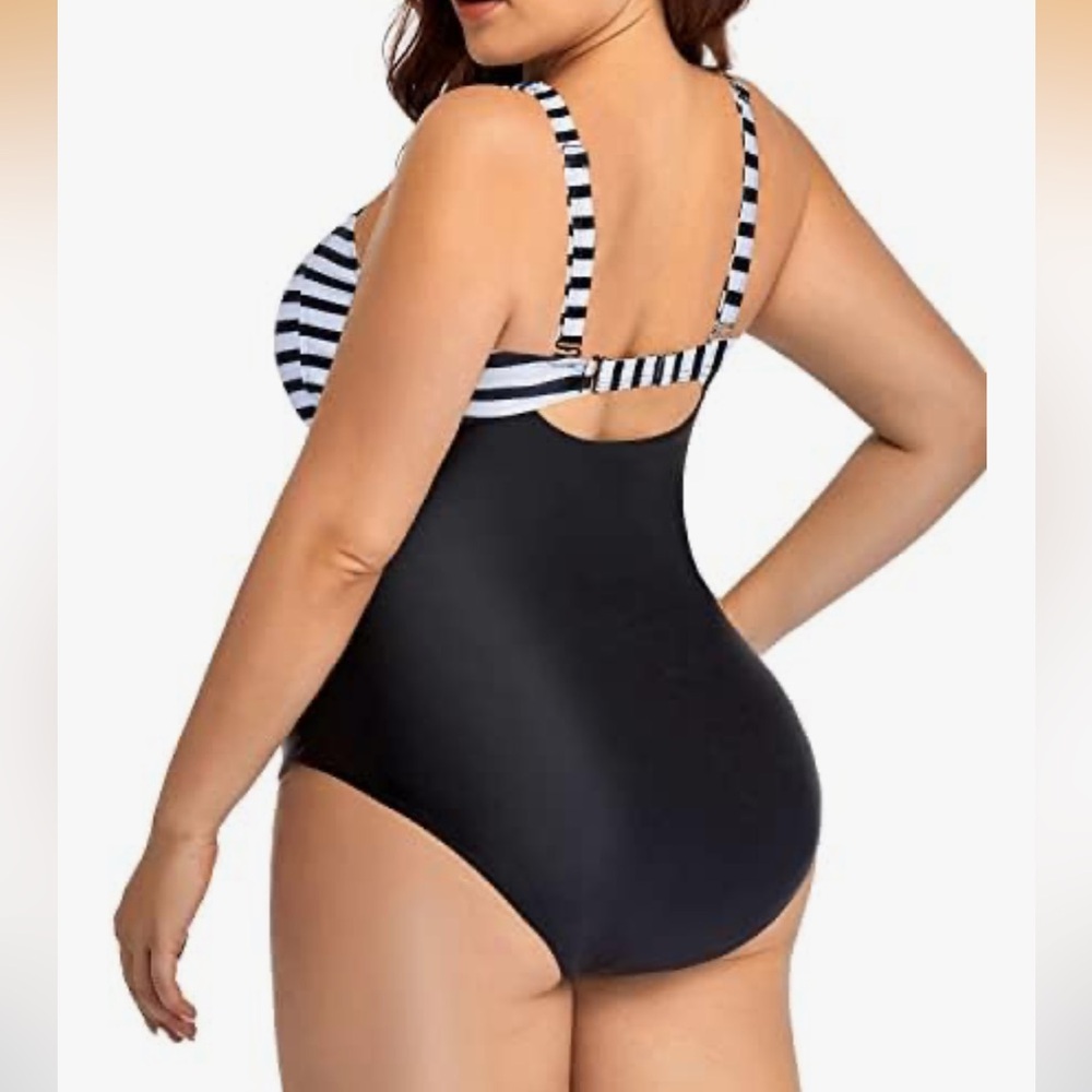 Daci Plus Size Swimsuit Tummy Control Retro Ruched Bathing Suit Vintage Swimwear - Picture 2 of 8